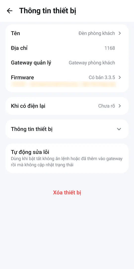 Trang Thông tin thiết bị với dòng Firmware báo có bản 3.3.5