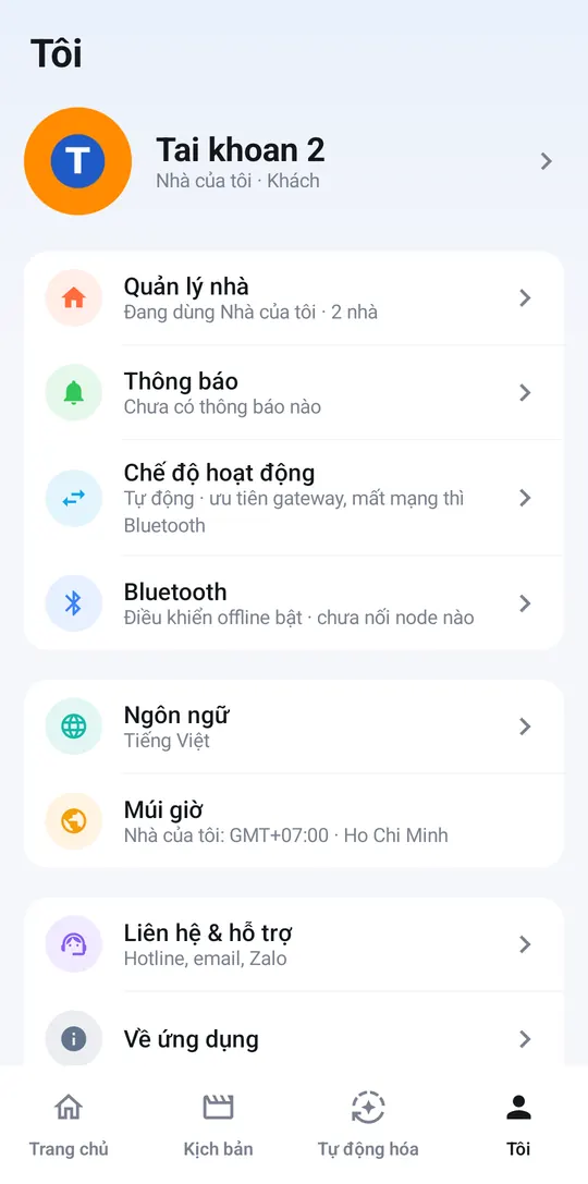 Tab Tôi với mục Quản lý nhà