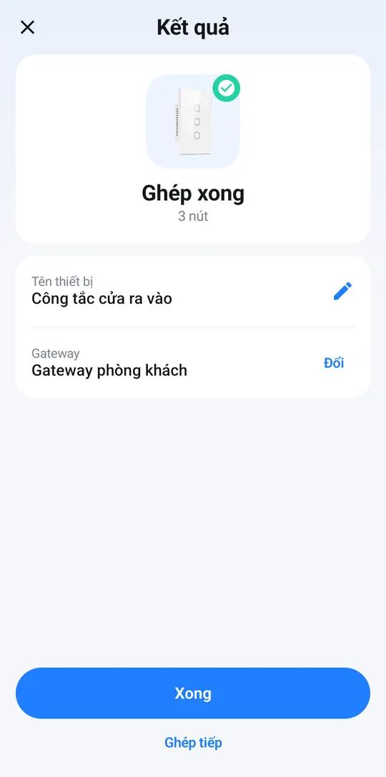 Màn Ghép xong của công tắc Kịch bản, đã đặt tên Công tắc cửa ra vào