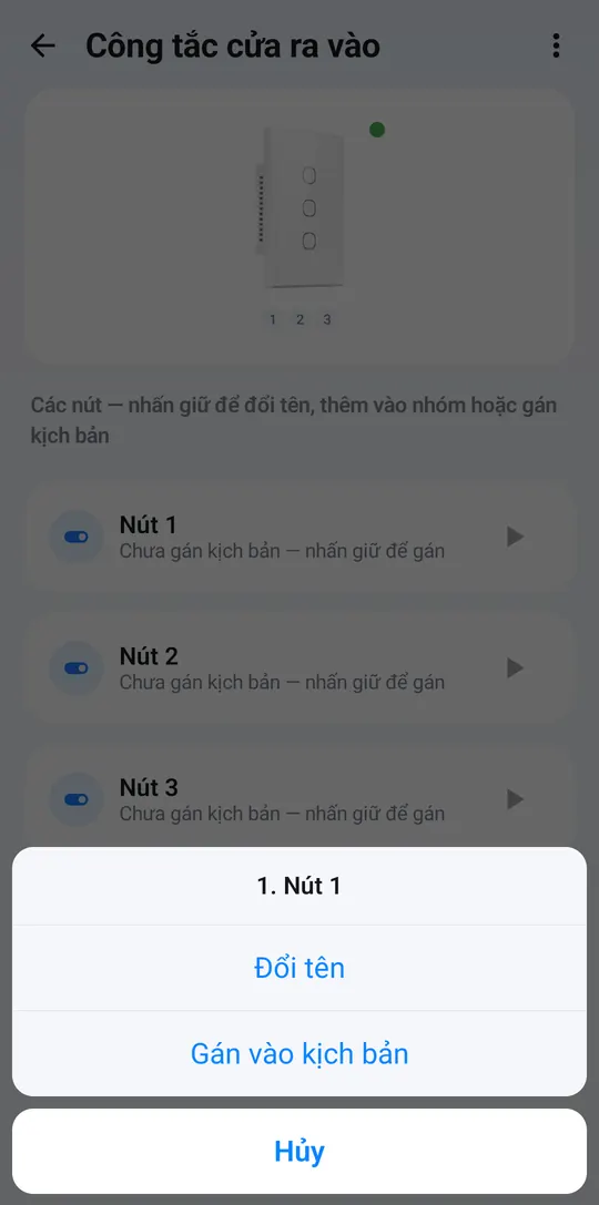 Nhấn giữ nút 1 hiện lựa chọn Gán vào kịch bản
