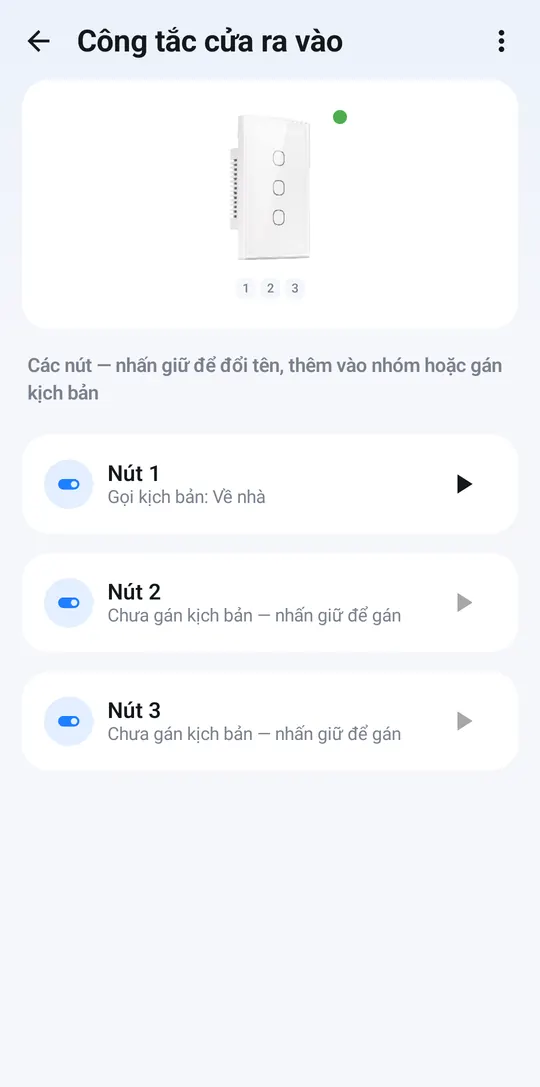 Trang công tắc Kịch bản, nút 1 đã gọi Kịch bản Về nhà