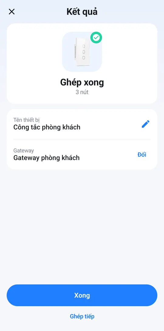 Màn Ghép xong của công tắc 3 nút, đã đặt tên và chọn bộ điều khiển