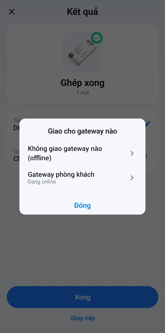 Hộp Giao cho gateway nào với bộ điều khiển đang online