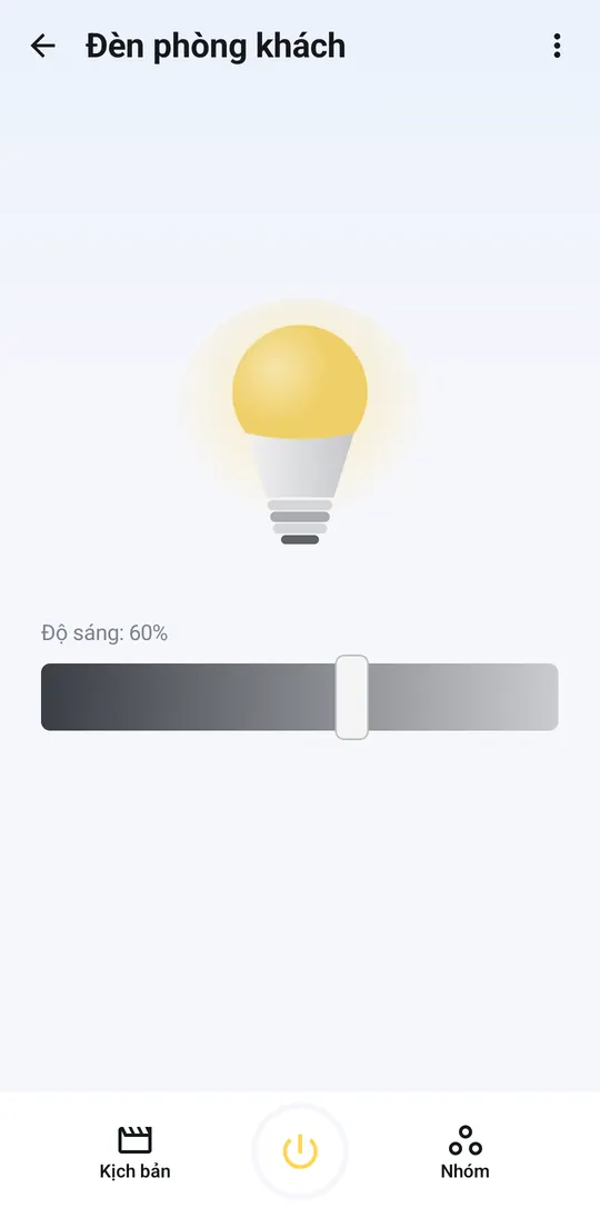 Trang đèn với bóng đèn sáng và thanh độ sáng 60 %