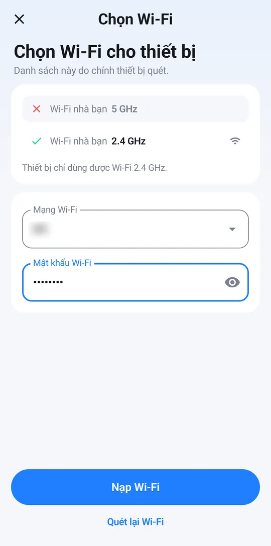 Chọn mạng Wi-Fi và nhập mật khẩu cho bộ điều khiển