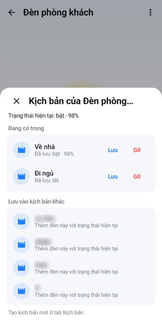 Khung Kịch bản của Đèn phòng khách: đang có trong Về nhà và Đi ngủ
