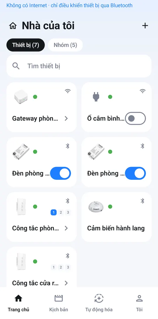 Trang chủ khi mất Internet, dòng báo màu xanh ở trên cùng