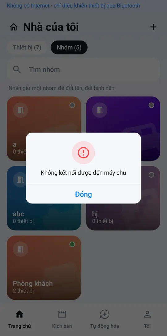 Hộp báo Không kết nối được đến máy chủ khi tạo nhóm lúc mất Internet