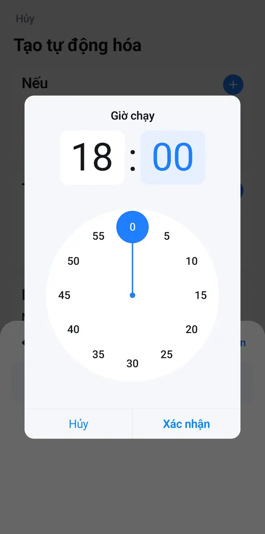 Đồng hồ chọn giờ chạy 18:00