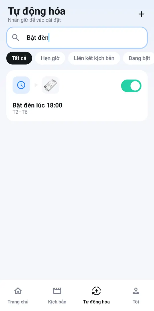 Thẻ tự động hoá Bật đèn lúc 18:00 với công tắc bật
